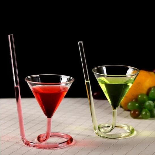 1pc Creative Glass Spiral Cocktail Glass,Rotating Wine Glass Straw Cup, Party Events Tall Glass Mugs with Handle